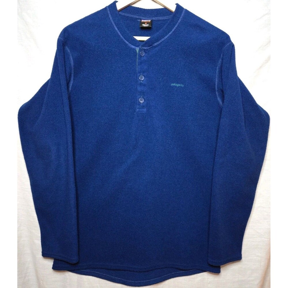 Patagonia Capilene Med Blue Fleece Pullover Base Layer 1/4 Button 43440 Henley